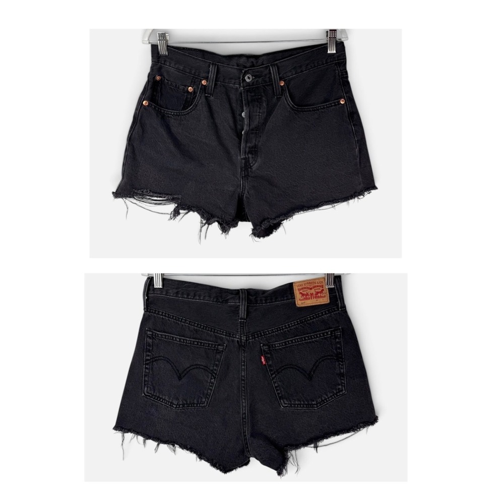 Levi's 501 Denim Cutoff Shorts Womens W30 Black High Rise Frayed Button Fly